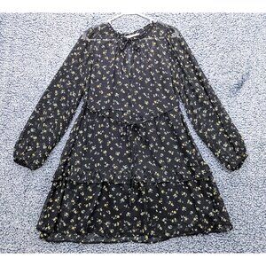 Abercrombie & Fitch Sheer Layered Mini Dress Size Medium Floral Drop Waist Black